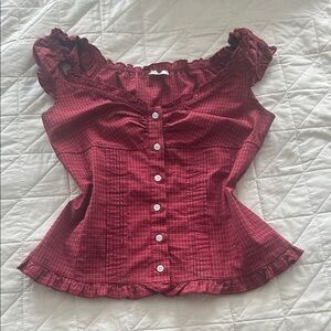 PacSun Red Plaid Ruffle Blouse